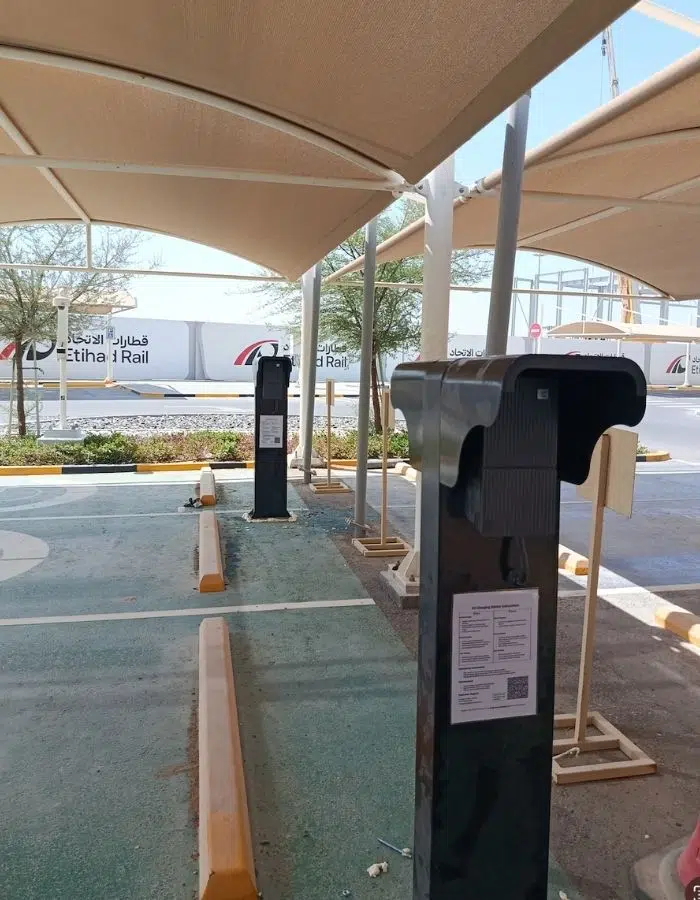 Commercial EV charging station installation for businesses in the UAE - Etihad Rail Al Faya Admin Building