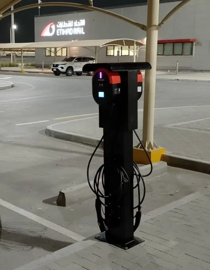 Commercial EV charging station installation for businesses in the UAE - Etihad Rail ICAD