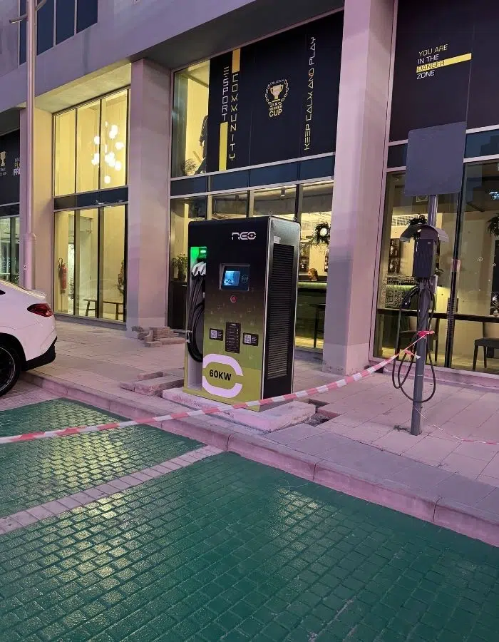 Commercial EV charging station installation for businesses in the UAE - Emirates Sports Hotel, Dubai Sports City